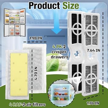 8 Pcs PK-RAF-2 Air Filters (FRGPAAF2) and Produce Keeper Plus (FRPAPK2RF)