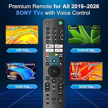 Replacement for Sony TV Remote, for All 2019-2026 Sony Remote Control for Bravia Smart TV with Voice Control. Compatible with Sony Bravia XR/XBR/KD Series 4K/8K LED OLED Google/Android Smart TVs