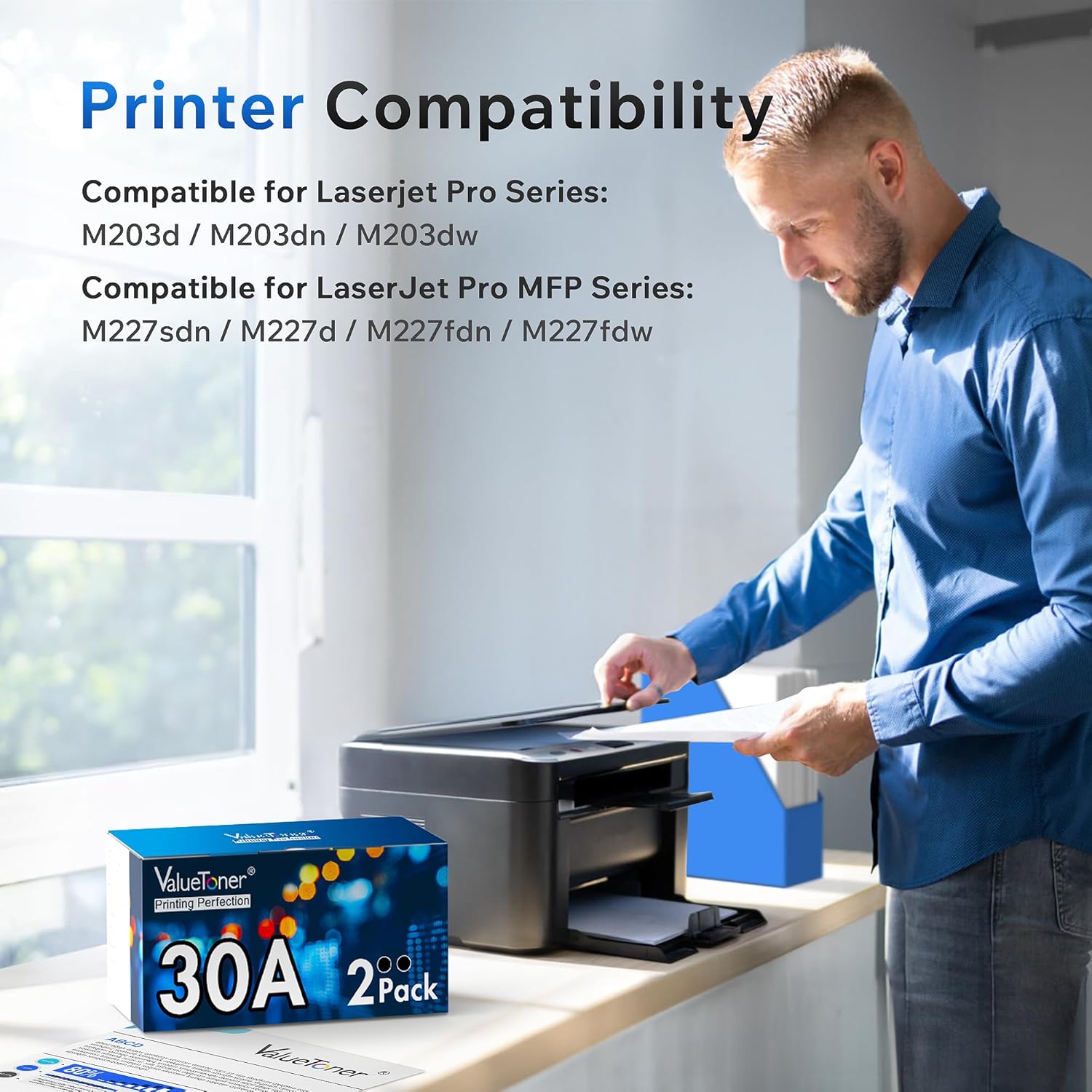 Valuetoner Compatible Toner Cartridge Replacement for HP 30A Black Toner Cartridge 30X CF230A CF230X for LaserJet Pro MFP M203dw M227fdn M227fdw M203dn M203d M227sdn M227 M203 Printer(2 Pack, Black)