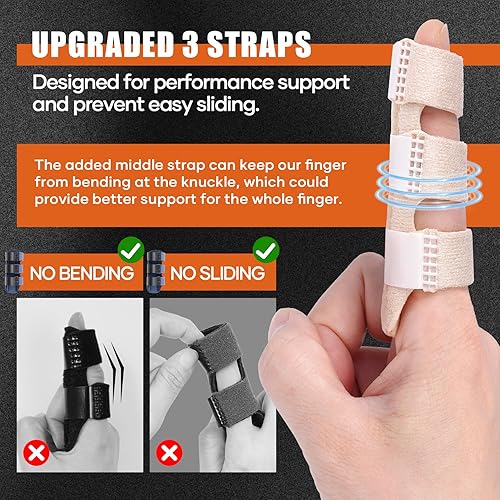 Miniatura 3 de Férula de dedo de gatillo para artritis, lesiones, dedos rotos para enderezar índice, medio, anillo, alivio del dolor de dedo, beige, 2 unidades
