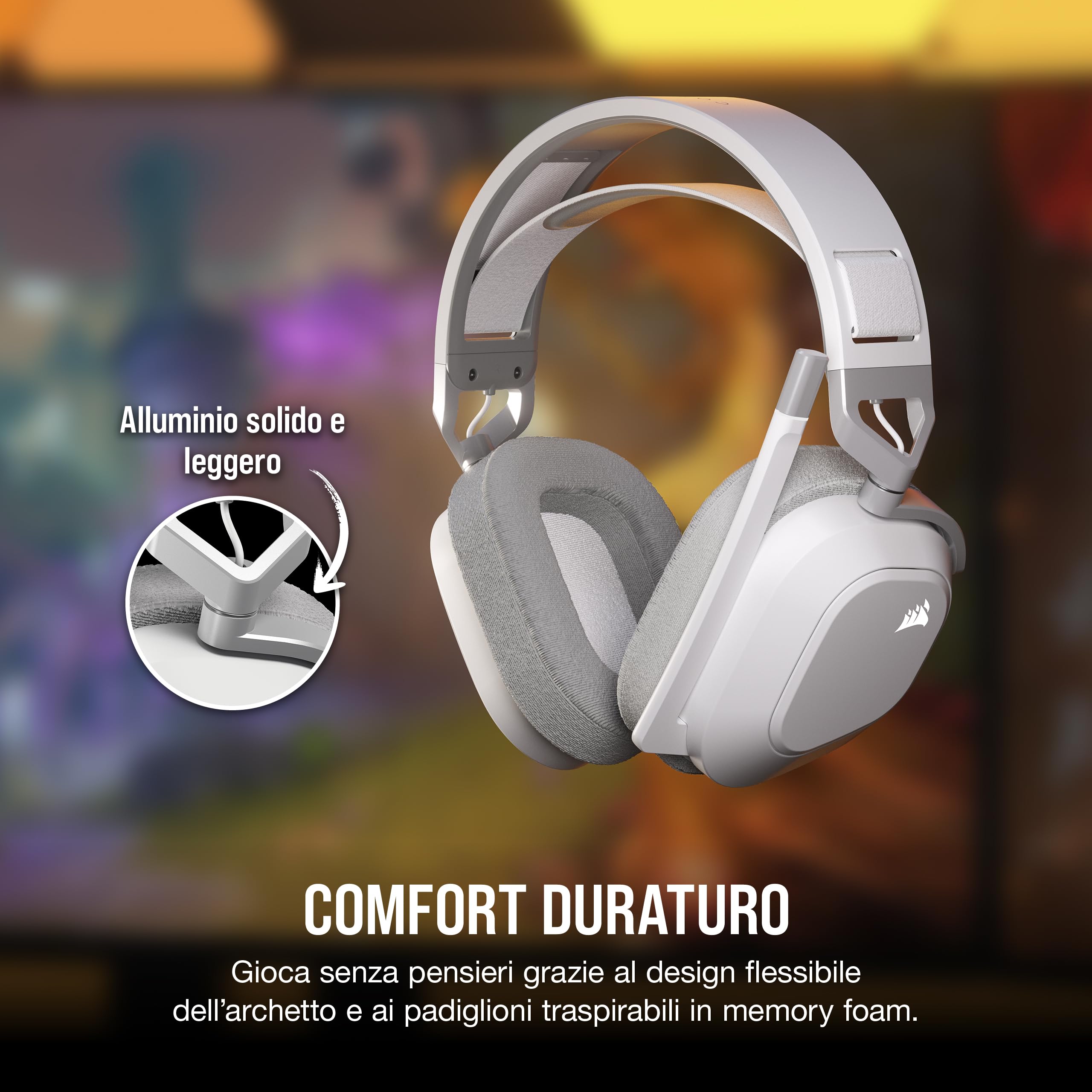 CORSAIR HS80 MAX Cuffie da Gioco Multipiattaforma Senza Fili con Bluetooth - Dolby Atmos - Microfono omnidirezionale - Compatibile iCUE - PC, Mac, PS5, PS4, Nintendo Switch, Mobile - Bianco