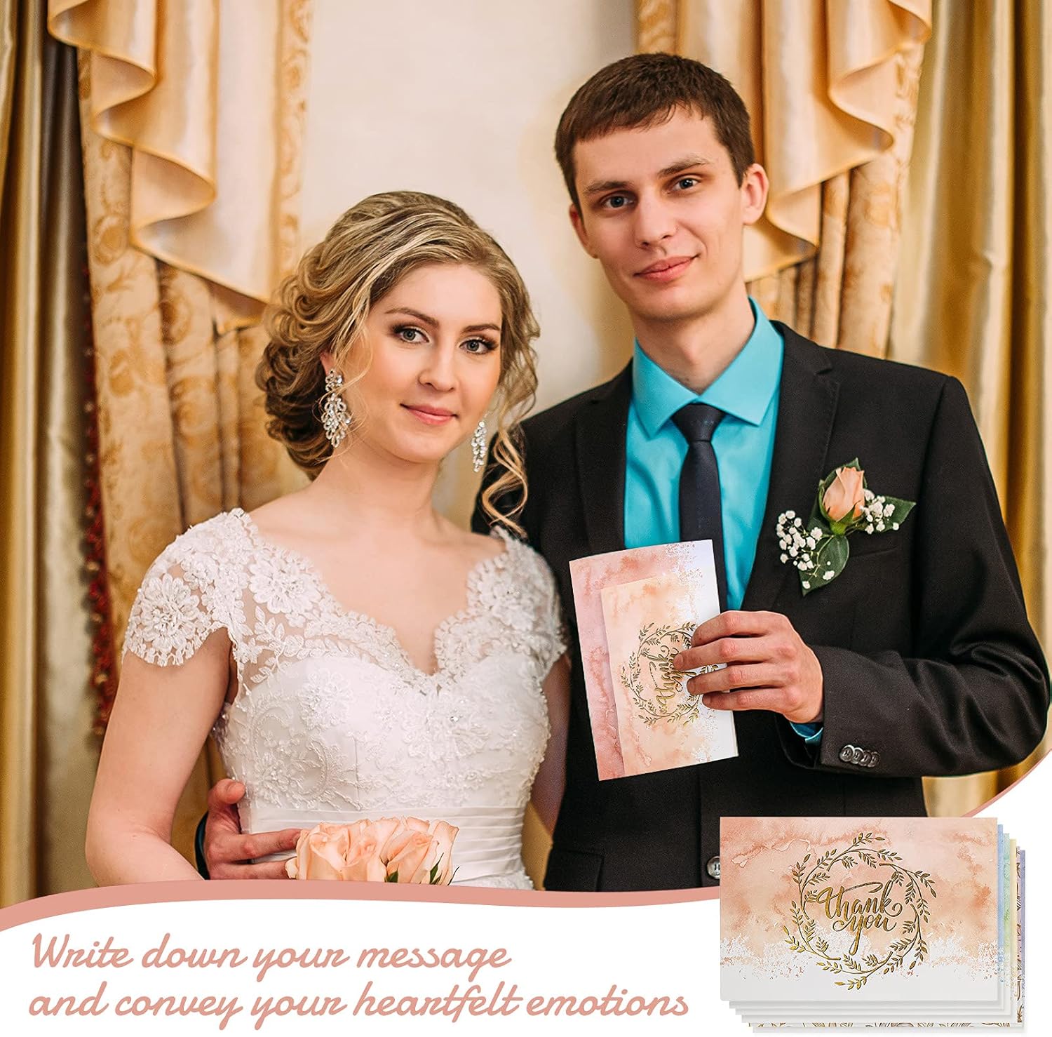 24 Pack Watercolor Thank You Cards with 24 Envelopes 24 Stickers 6 Designs Gold Letter Greeting Note Cards Thank You Notes Round Envelope Seal Stickers for Wedding Graduation(Lovely Style) - Image 6