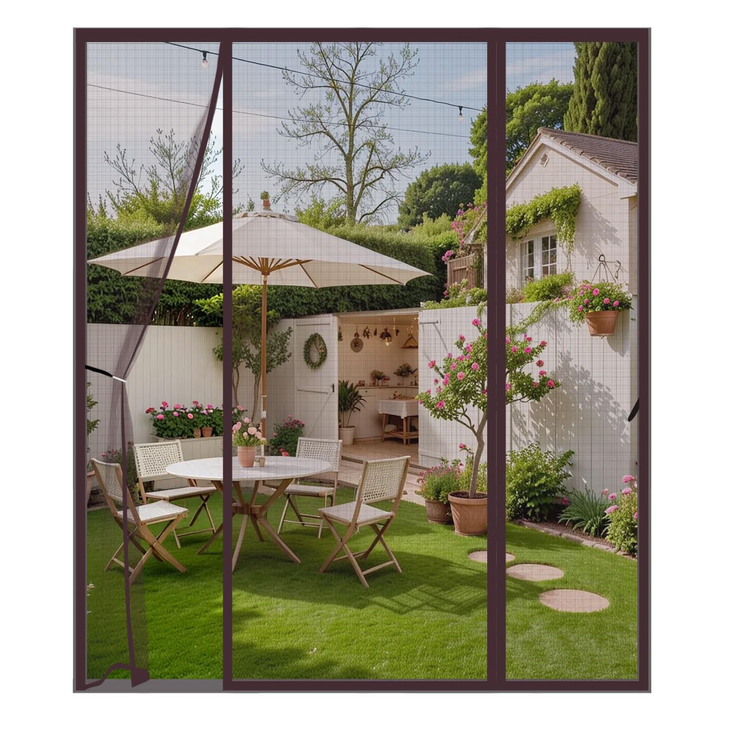Magnetic Fly Screen for Double Door 230x230cm,Anti Mosquito Mesh Fly Curtain for Sliding & Patio Doors,Easy Install Full Frame Hook & Loop,Keep Fly Bug Out,Brown