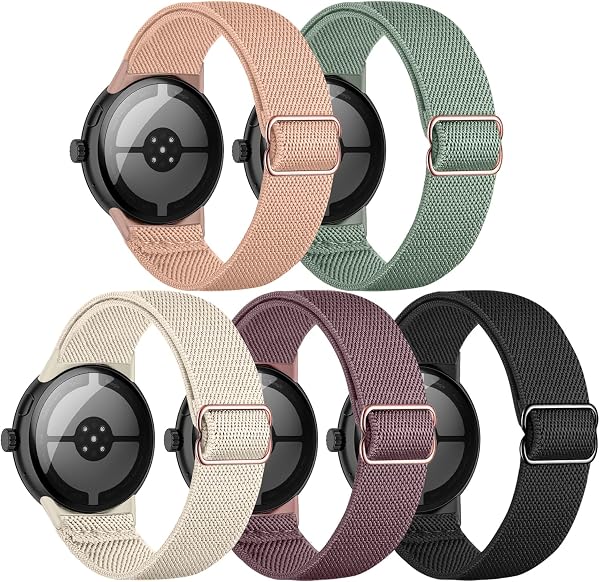Gugobit Nylonarmband Kompatibel mit Google Pixel Watch 4/3 45mm, für Google Pixel Watch 4/3/2/1 41mm Damen Herren, Weiches Sportarmband Atmungsaktives Ersatzarmband für Google Pixel Watch, 5 Stück - 1
