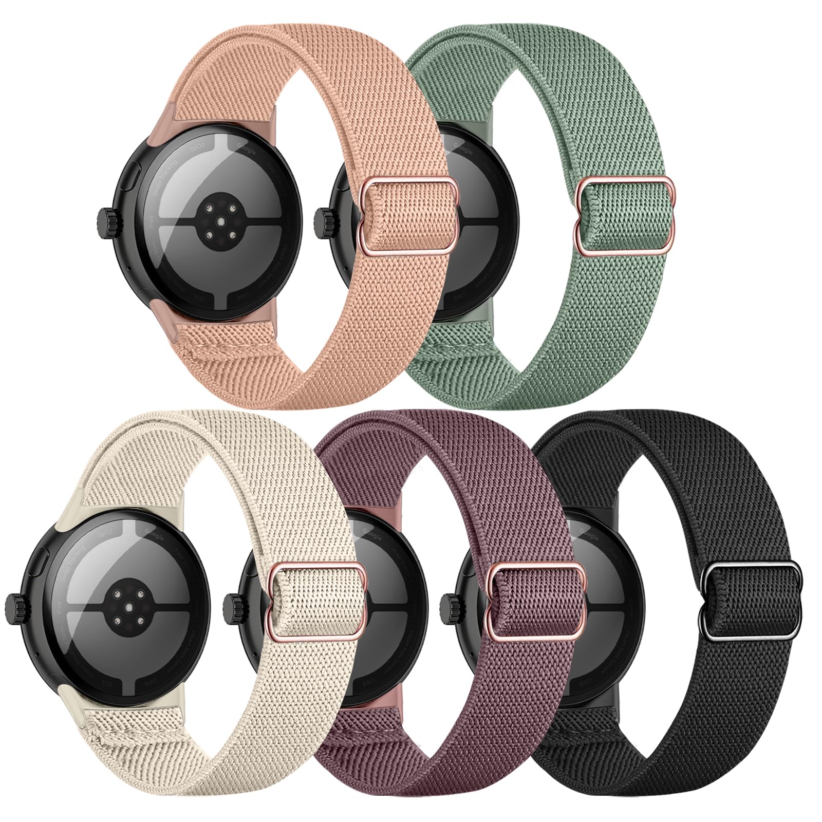 Gugobit Nylonarmband Kompatibel mit Google Pixel Watch 4/3 45mm, für Google Pixel Watch 4/3/2/1 41mm Damen Herren, Weiches Sportarmband Atmungsaktives Ersatzarmband für Google Pixel Watch, 5 Stück