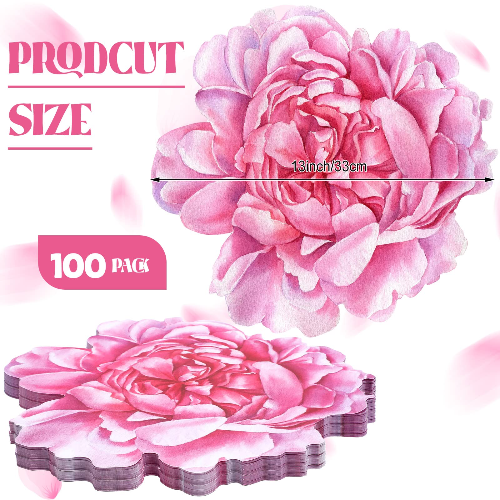 Set of 100 Peony Placemat Pink Floral Place Mats Spring Paper Placemats Disposable for Dining Table Parties Wedding Kitchen Decor Bridal Shower - Image 2