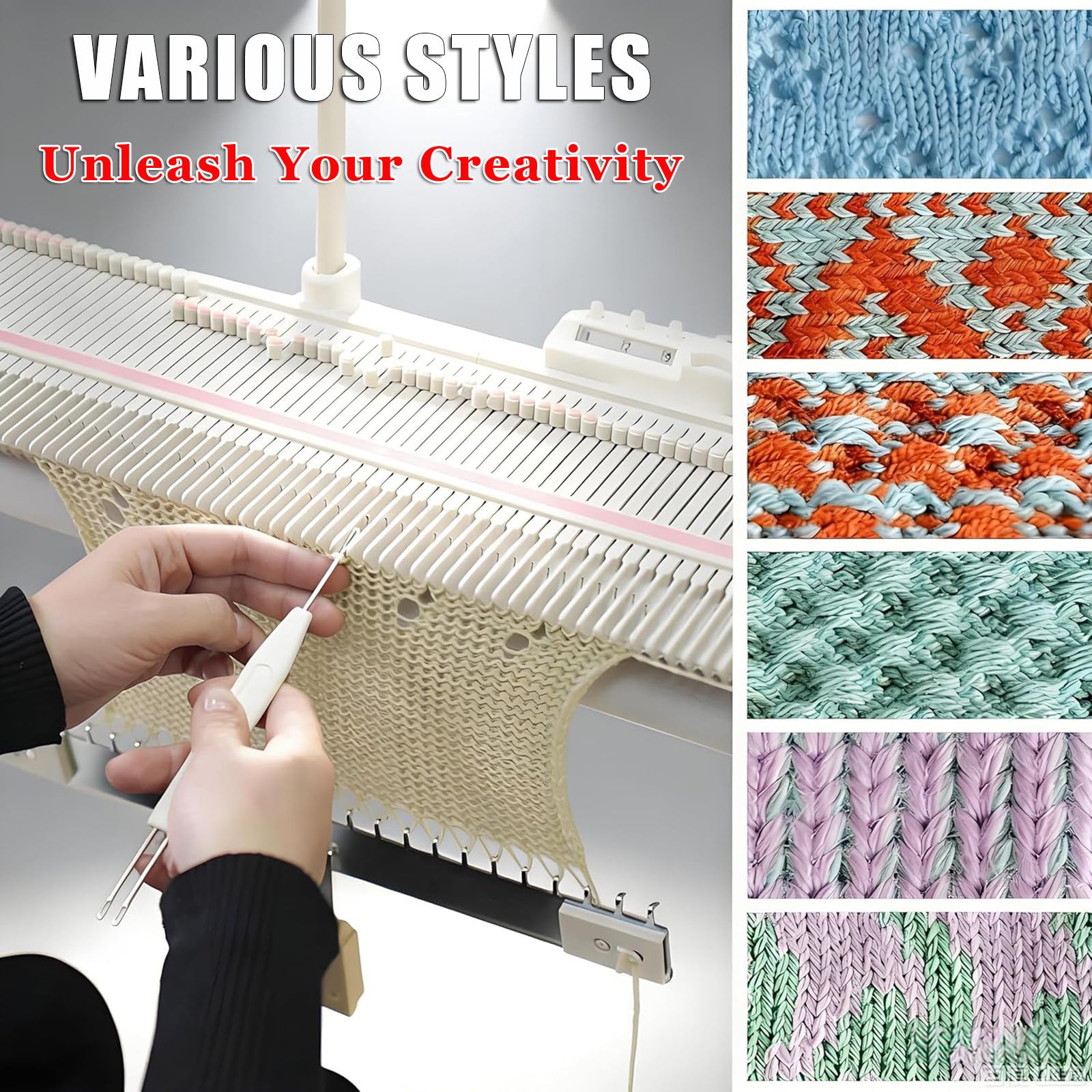 Automatische Strickmaschine Mit 150 Maschen, 6,5 Mm Mittelstärke, Bastelmaschine Mit Nadeln Und Zubehör – Einfaches Heimstrickset Für Erwachsene
