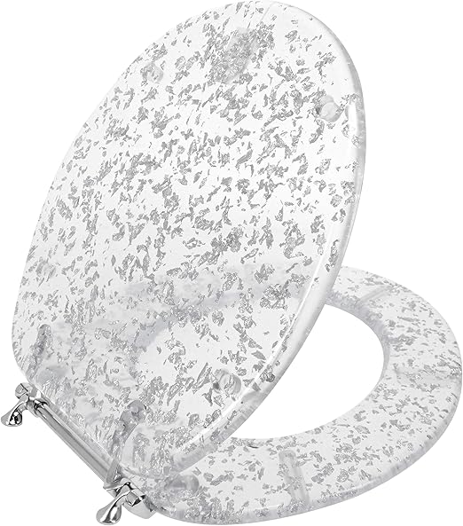 Ginsey Standard Resin Toilet Seat with Chrome Hinges, Silver Foil