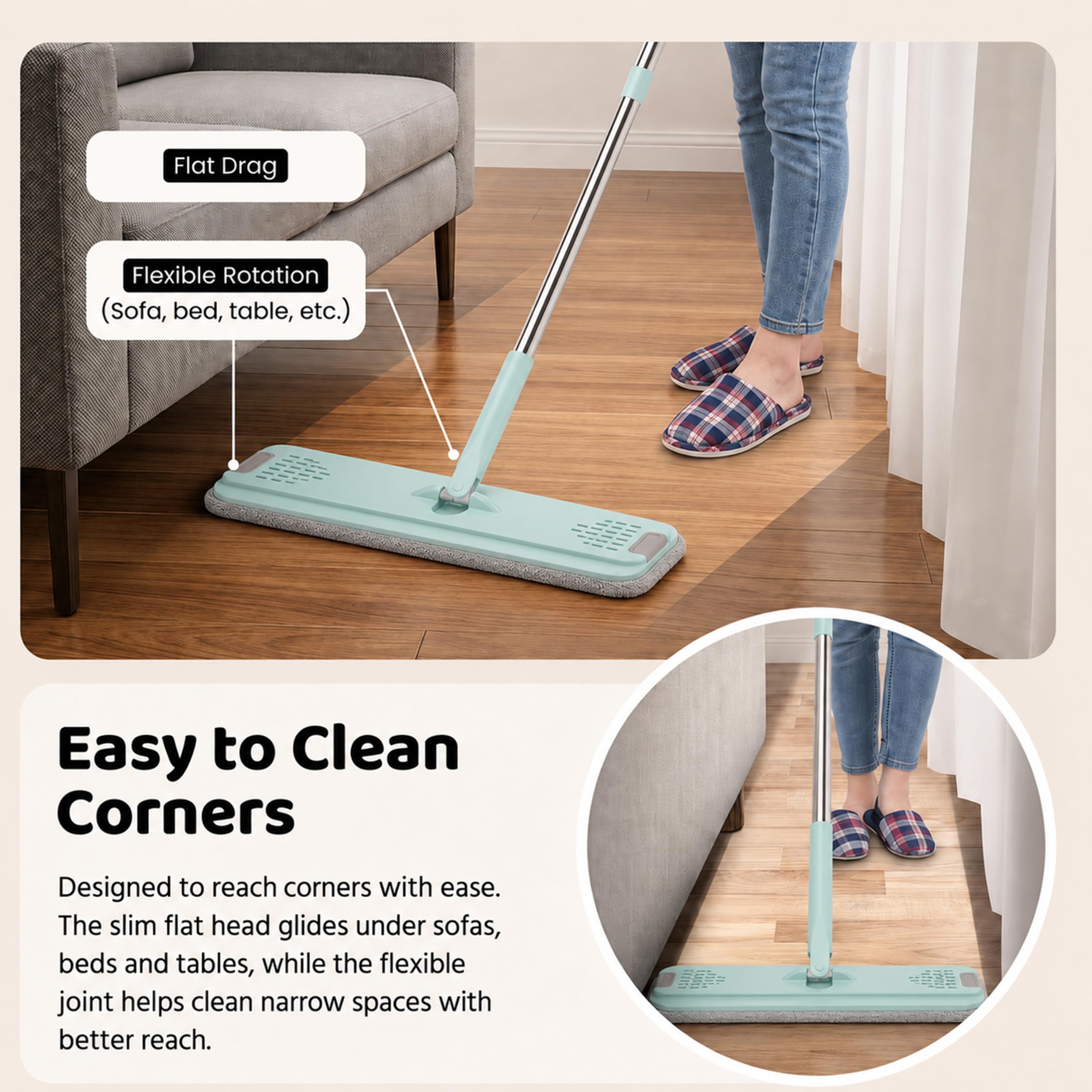 UPC 360° Rotating Microfiber Mop - Hands-Free Cleaning -5