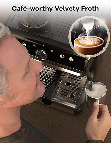 Miniatura 4 de GarveeHome Máquina de café expreso con molinillo y espumador de leche, depósito de agua de 95 onzas y control PID, ideal para uso familiar y de