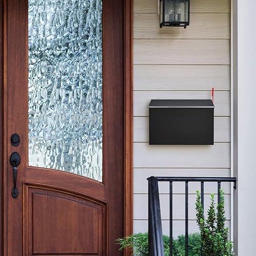 Miniatura 9 de LANDVOI Buzón de montaje en pared con un kit de bandera y tres juegos de calcomanías de números de buzón de 0 a 9, buzón de metal galvanizado a