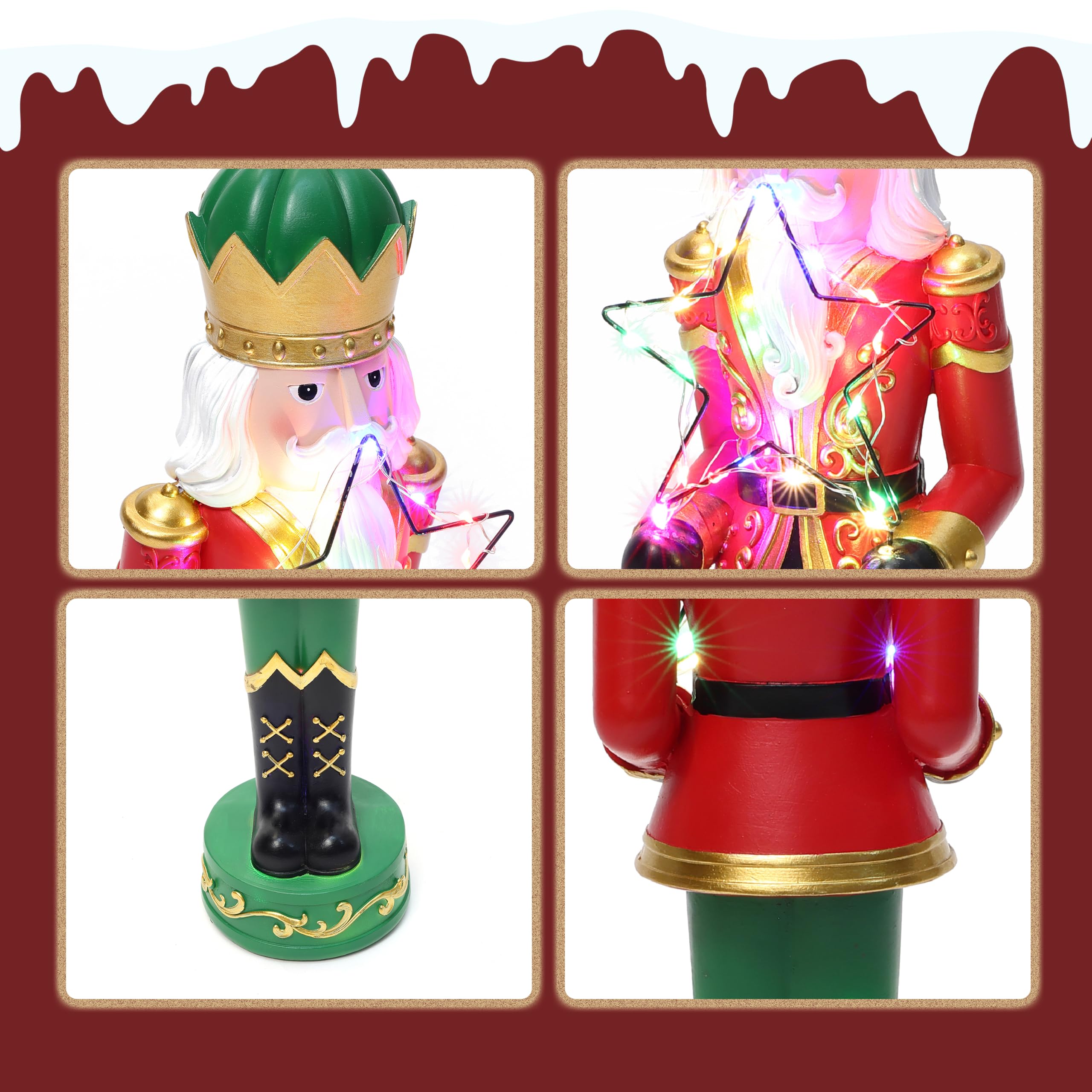 Hometopia Nussknacker Figur mit LED-Stern, 46 cm, Weihnachten Deko Rot-Grün