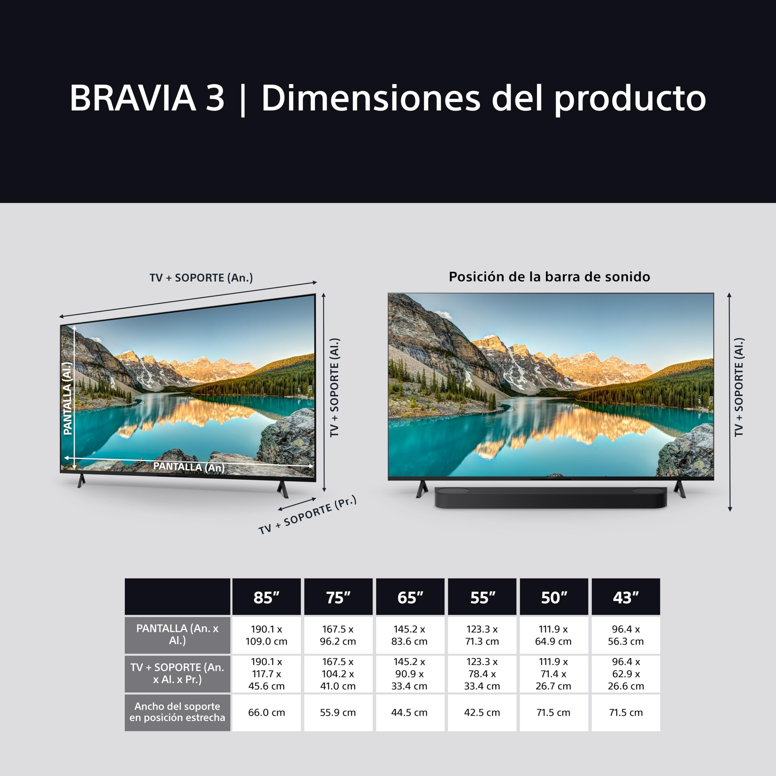 Sony BRAVIA 3, TV 43", Direct LED, Altavoz X-Balanced, Dolby Vision/Atmos, Google TV 2025, Apple AirPlay 2, Eco Dashboard 2, Menú del Juego 2, Smart TV, K43S32, Negro, Bravia 3​, 43 Inch