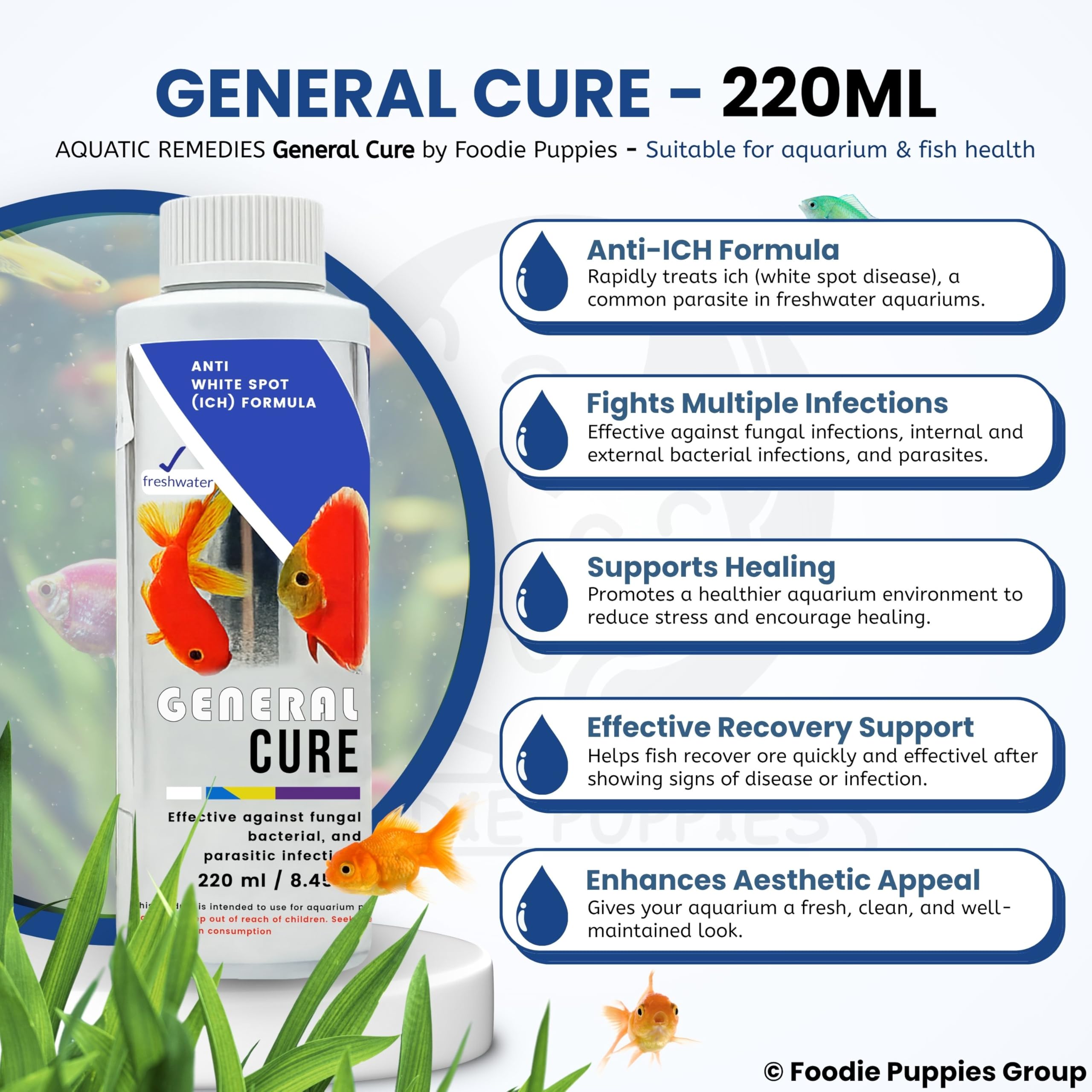 Foodie Puppies Aquatic Remedies General Cure - 220ml | Suitable for Fresh Water System | Anti White Spot Formula | Aquarium Water Medicine — Amazon image 3