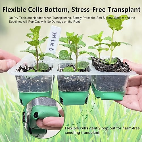 Miniatura 2 de Bandeja de inicio de semillas con luz de cultivo 30 células grandes flexibles emergentes paquete de 5 bandejas de inicio de plántulas con cúpula de