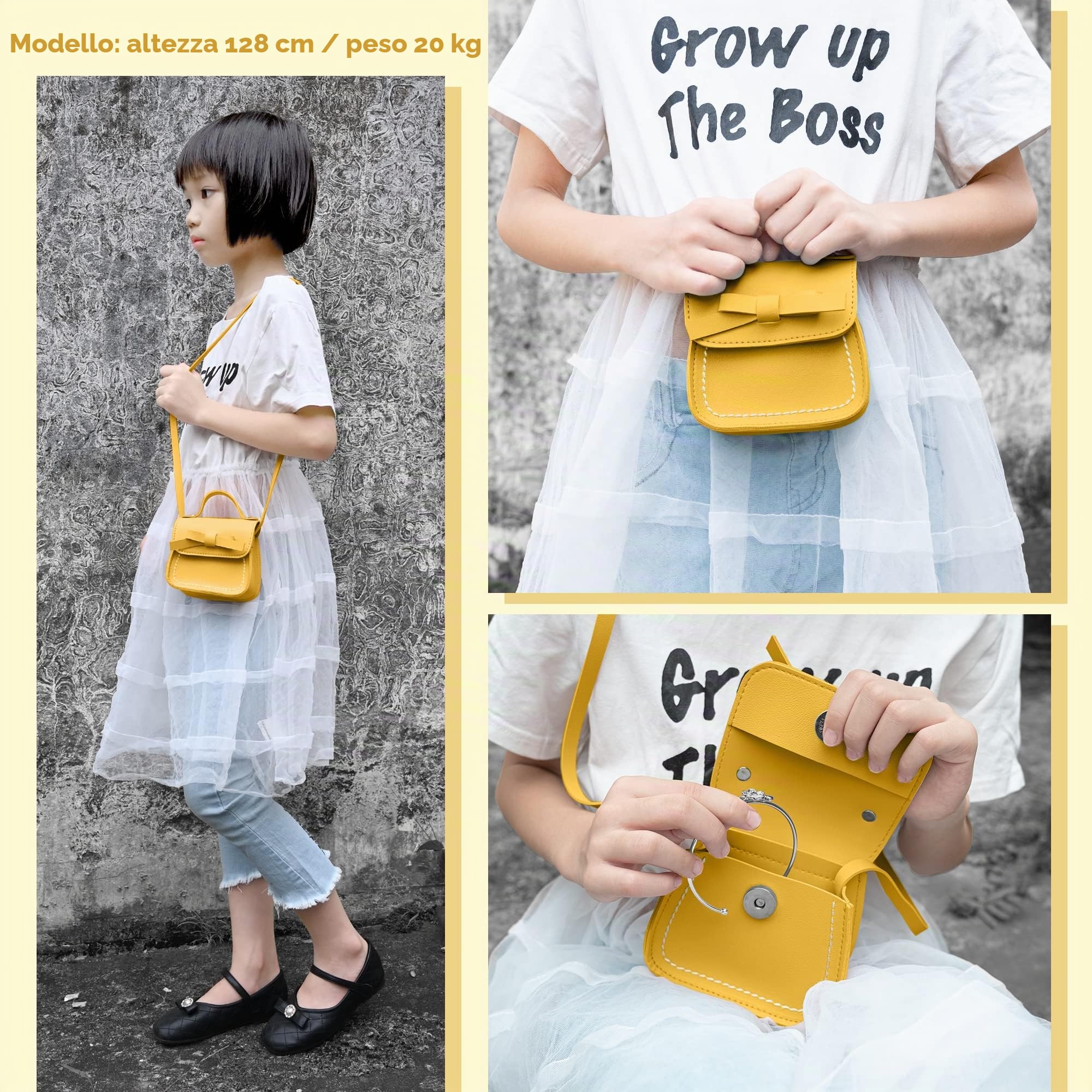 Borsa a Tracolla per Bambina Con Mini Borsa a Forma di Fiore - Portafoglio per Bambini Età 2-5 Anni, Altezza 80-110cm / 31,5"-43,3"