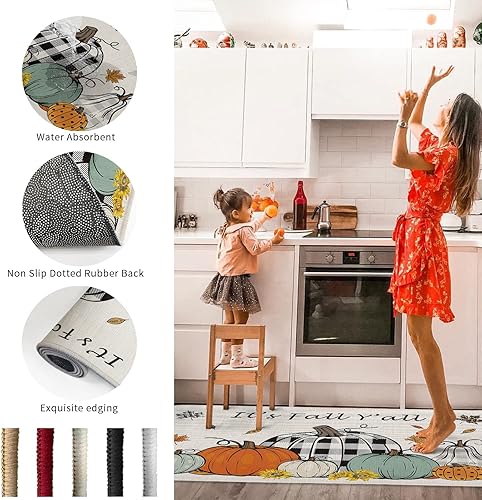 Miniatura 6 de Tapete de cocina de Acción de Gracias para decoración del hogar, diseño de calabazas, diseño de calabazas, organización de cocina, antifatiga, para