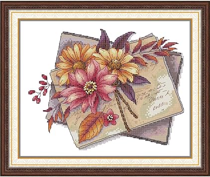 Stamped Cross Stitch Kits-Autumn Greetings Embroidery Patterns Full Set for Beginners or Adults,11 CT 3 Strands DIY Crossstitching Kits Arts Craft,for Gift and Home Decor 15.313 inch