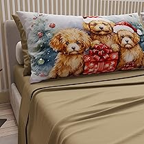 PETTI Artigiani Italiani – Lenzuola in Cotone con Federe in Stampa Digitale di Natale, Lenzuola Natalizie Una Piazza e Mezza Francese, Completo Letto Natalizio, Dog Tortora, 100% Made in Italy