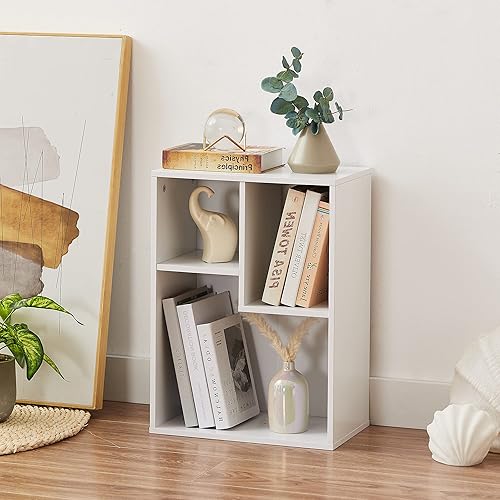 Miniatura 7 de VECELO Estantería pequeña de 3 cubos, bibliotecas modernas con estantes de hasta 12.8 pulgadas, apto para libros de texto de tamaño común, vertical