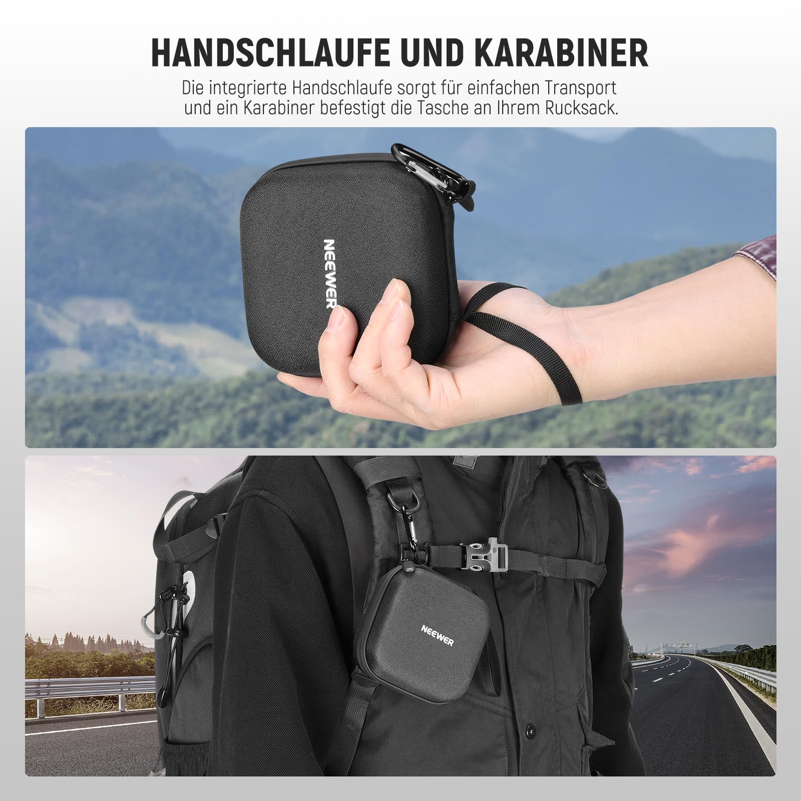 NEEWER PB12 11 x 11cm Filter Aufbewahrungstasche mit erweiterbaren Unterteilungen, Handschlaufe und Karabiner für 4 Rundfilter 86mm