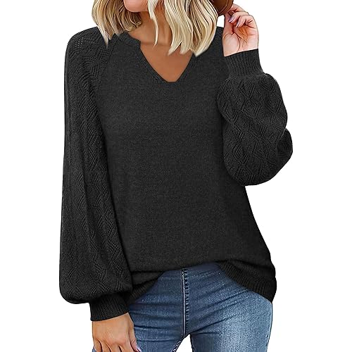 Messic Womens Pullover Sweaters 2024 Casual Long Sleeve V Neck Loose Knit Tops