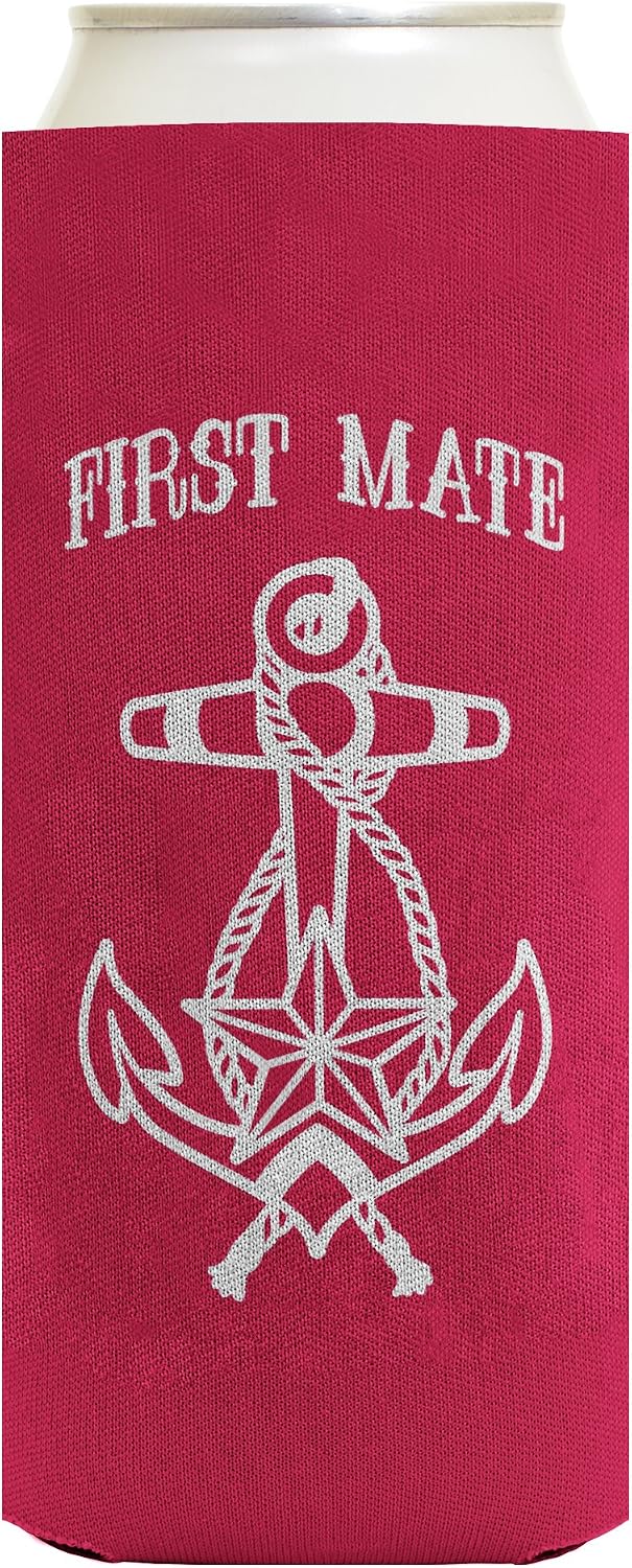 Captain First Mate Can Coolers Nautical Sailing Couples Gift 2 Pack Ultra Slim Can Coolie Energy Drink Coolers Black Magenta