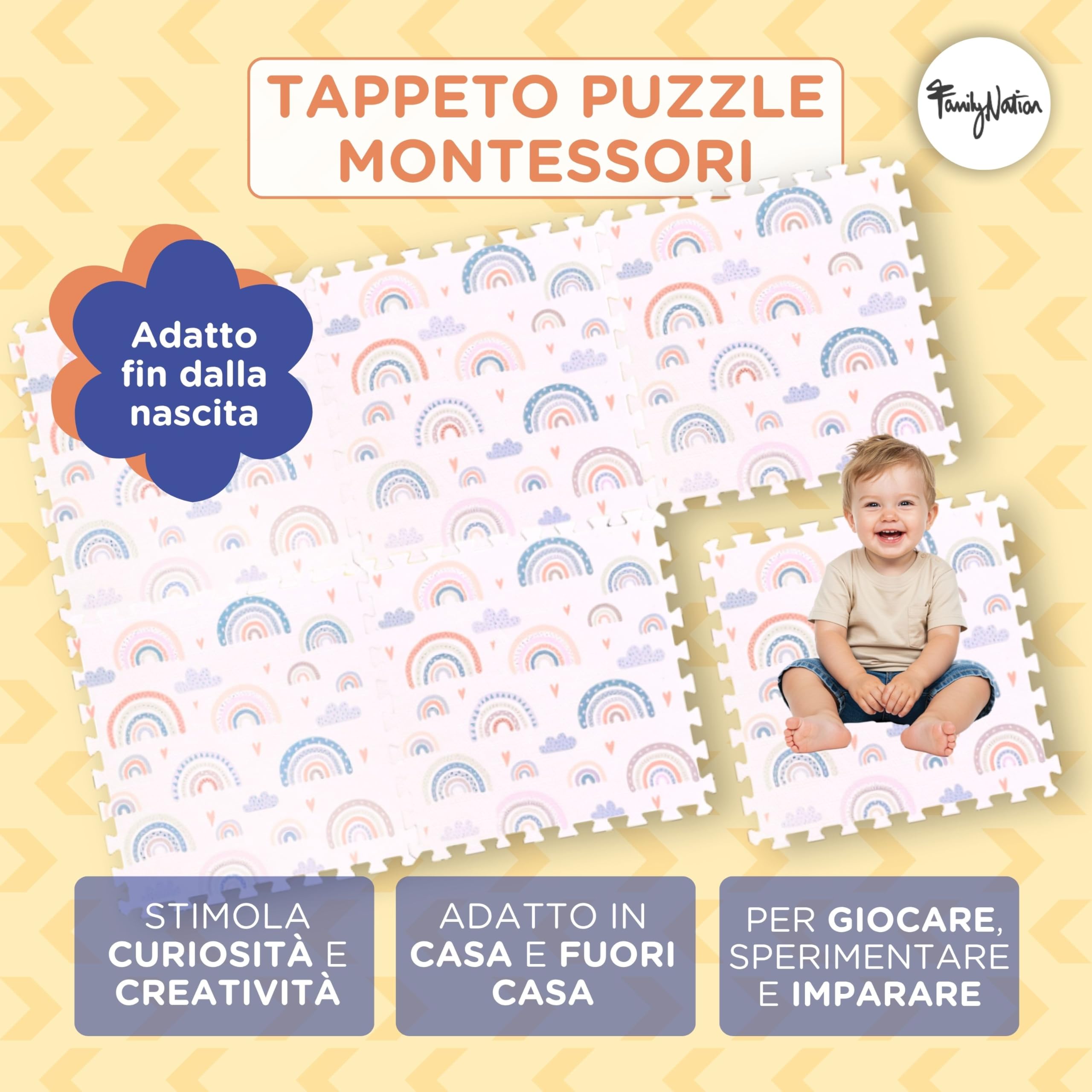 Tappeto Gioco Bambini Pieghevole Montessori 2 In 1 – 180x150 Cm, Reversibile, Atossico, Impermeabile E Antiscivolo