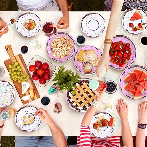 Miniatura 5 de Suministros de fiesta de donas, juego de platos y servilletas de rosquilla, platos y tazas de fiesta de donas, servilletas para fiesta de