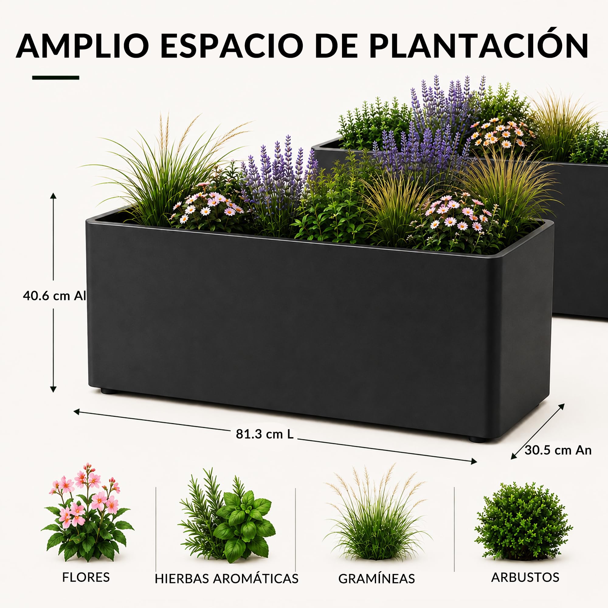 Jardinera Rectangular XXL Grande para Exterior, Set de 2, Jardinera Estrecha de Metal de 70 cm de Largo, Resistente a la Intemperie, Macetero para Flores y Plantas, para Jardín Balcón Terraza y Patio