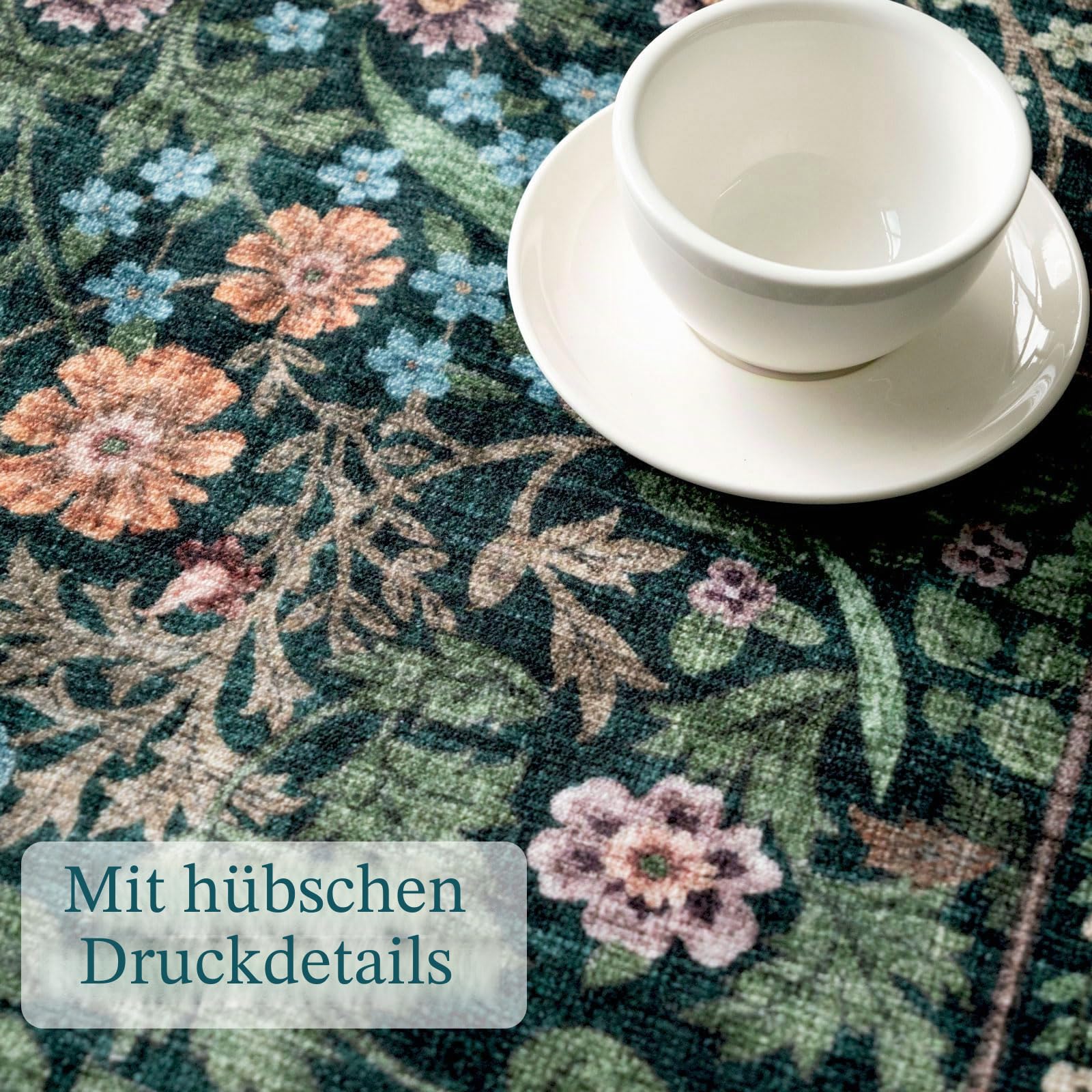 Grüner runder Teppich, weich, waschbar, Boho-Stil, Blumenmuster, rund, Badezimmerteppich, rutschfest, 12,7 x 12,7 cm, Vintage, botanischer Kreis, für Wohnzimmer, Schlafzimmer, Eingangsbereich