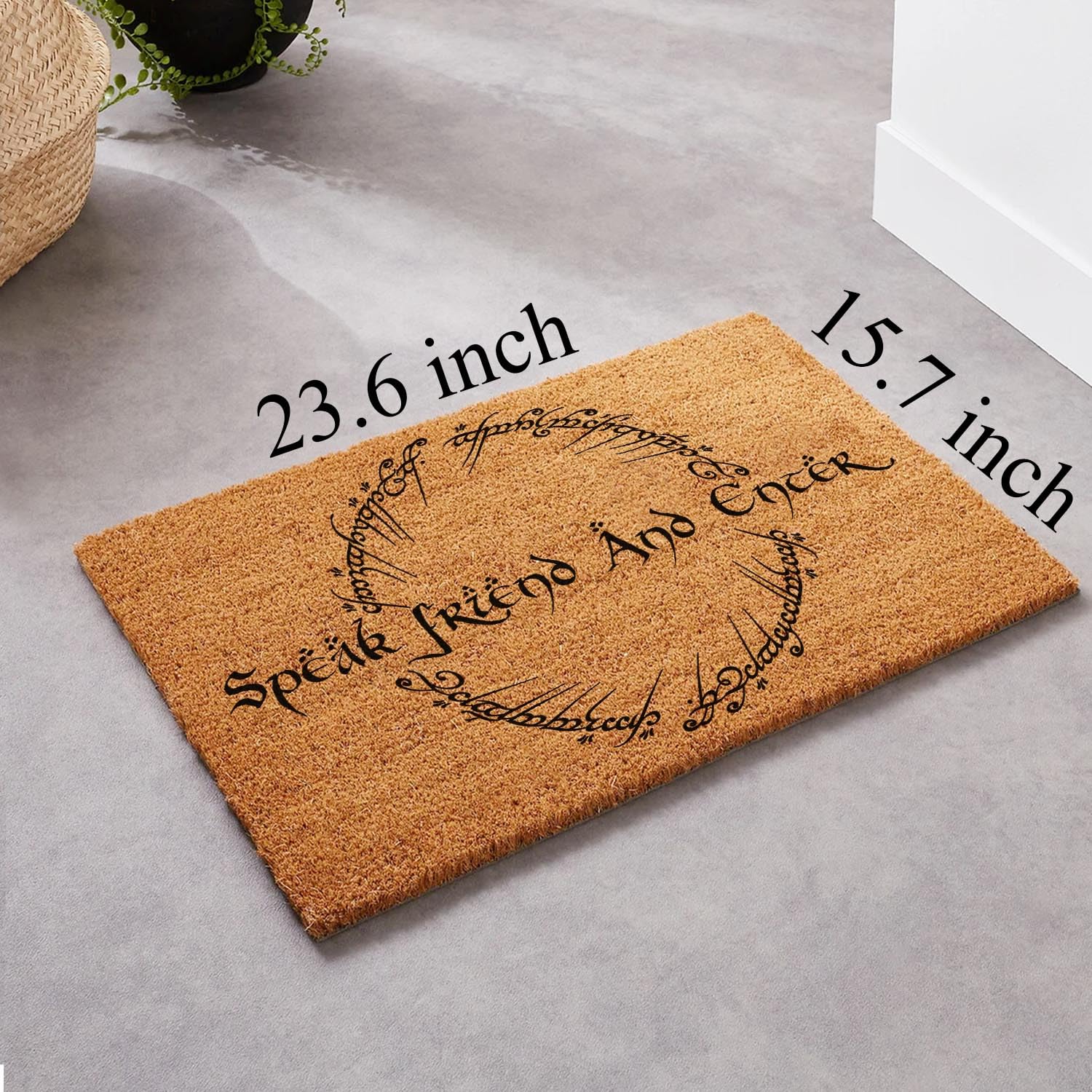 Lustige Kokosfaser-Fußmatte "Herr der Ringe" mit Aufschrift "Speak Friend and Enter Welcome", Fußmatte für den Eingang, personalisierte Teppiche mit robuster Rückseite, Kokosfaser, 59.9x39.9 cm