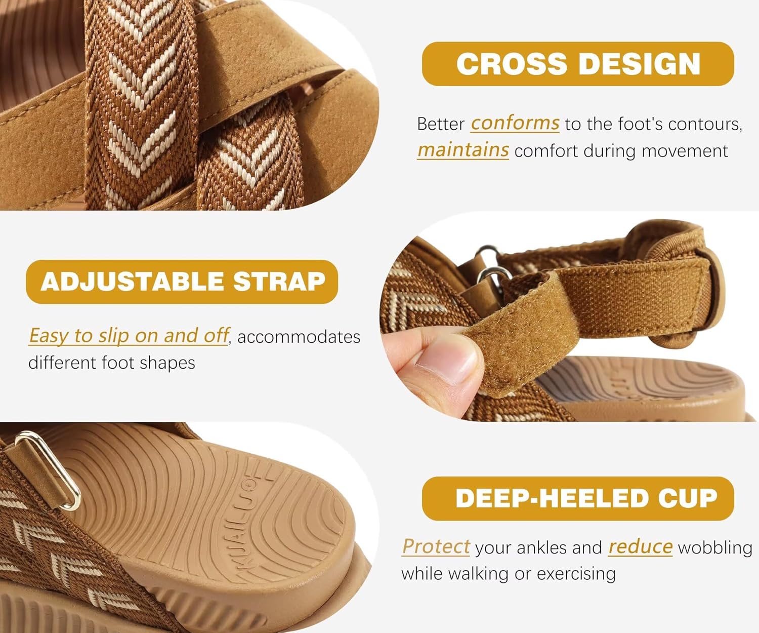 KuaiLu Womens Orthopedic Walking Sandals Comfortable Plantar Fasciitis Arch Support Sport Recovery Outdoor Casual Sandles Thick Memory Foam Cushion Cross Strap Adjustable Slides - Image 6