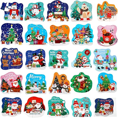 48 piezas de recuerdos de fiesta de Navidad para niños, juego de rompecabezas de Navidad para recuerdos de fiesta de Navidad, rompecabezas de papel,