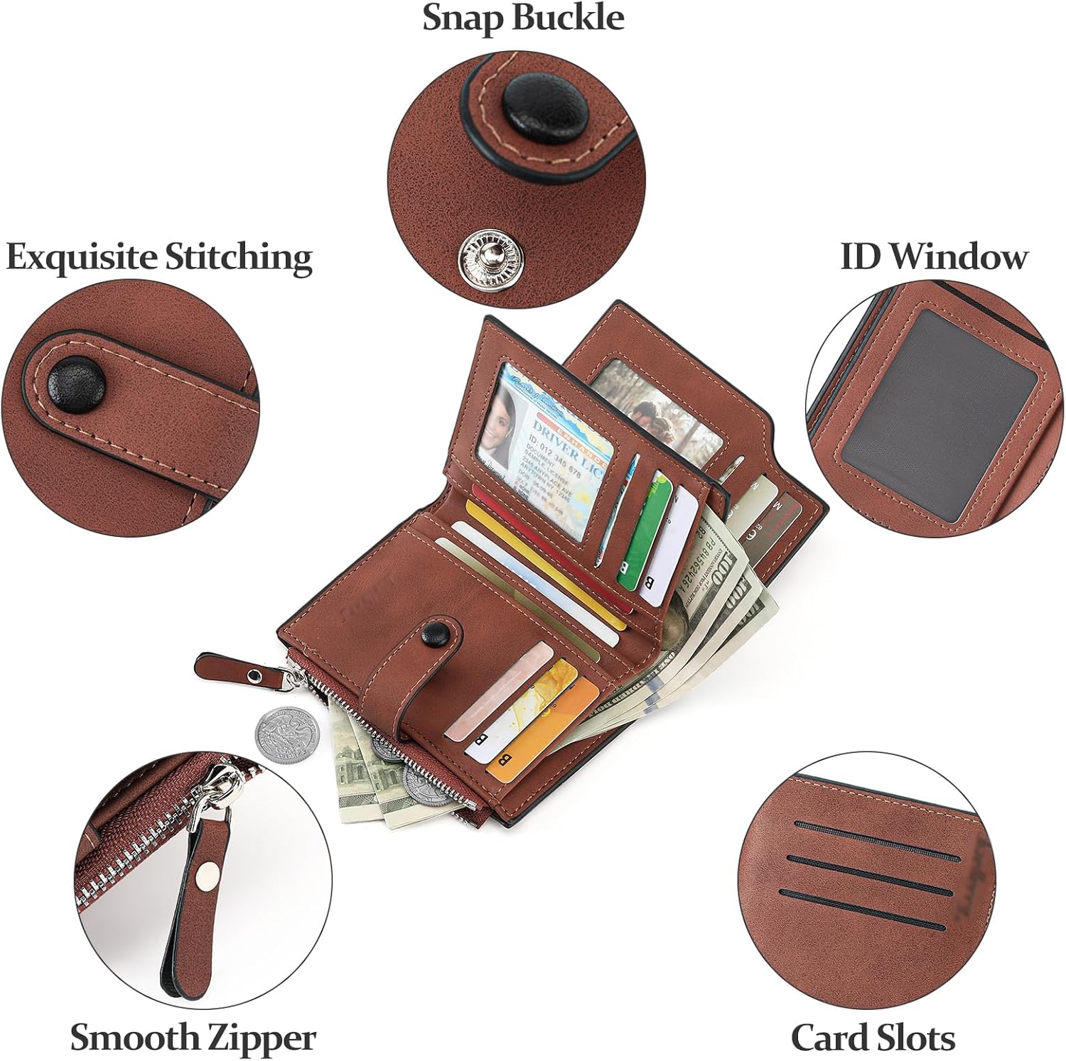 Wallet for Men Large Capacity Leather RFID Blocking Trifold Wallet with 2 ID Windows and 15 Card Holders - Image 4