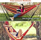 Hammock with Stand, Double Cotton Hammock with Adjustable Steel Frame & Spreader Bar for Garden/Backyard/Travel, Includes Carry Bag, 2 Hooks & Ropes, Easy Assembly - Red - 6