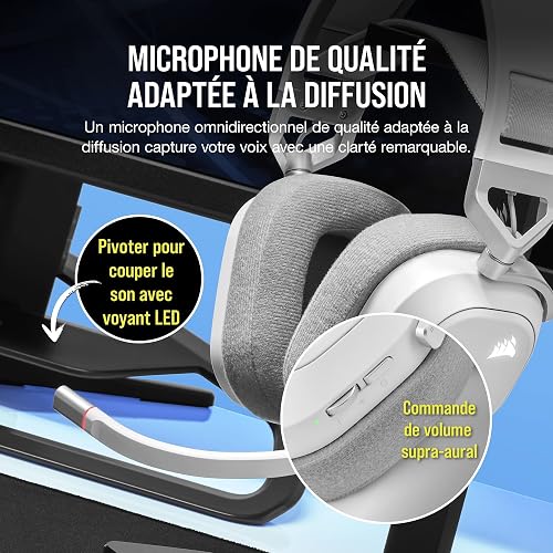 CORSAIR HS80 RGB Over ear WIRELESS Multiplatform Gaming Headset – Dolby Atmos – Omni-Directional Microphone – iCUE Compatible – PC, Mac, PS5, PS4 – White - 7