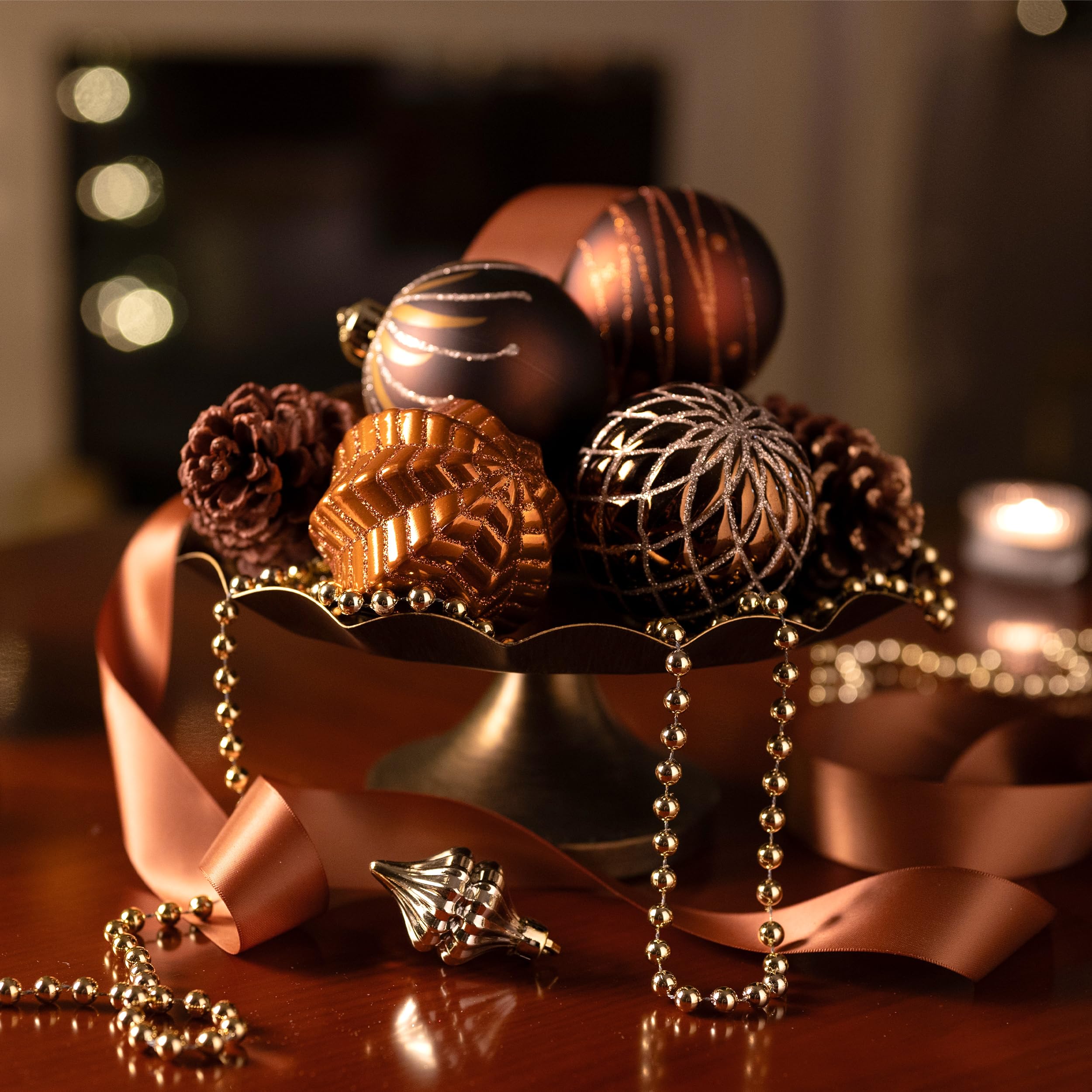 Valery Madelyn Weihnachtsschmuck-Set, 16 Karat Bronze, Kupfer und Gold, bruchsicher, Christbaumschmuck, Kugel-Ornamente, 8,9 cm, Elegante hängende Ornamente für Weihnachtsbäume