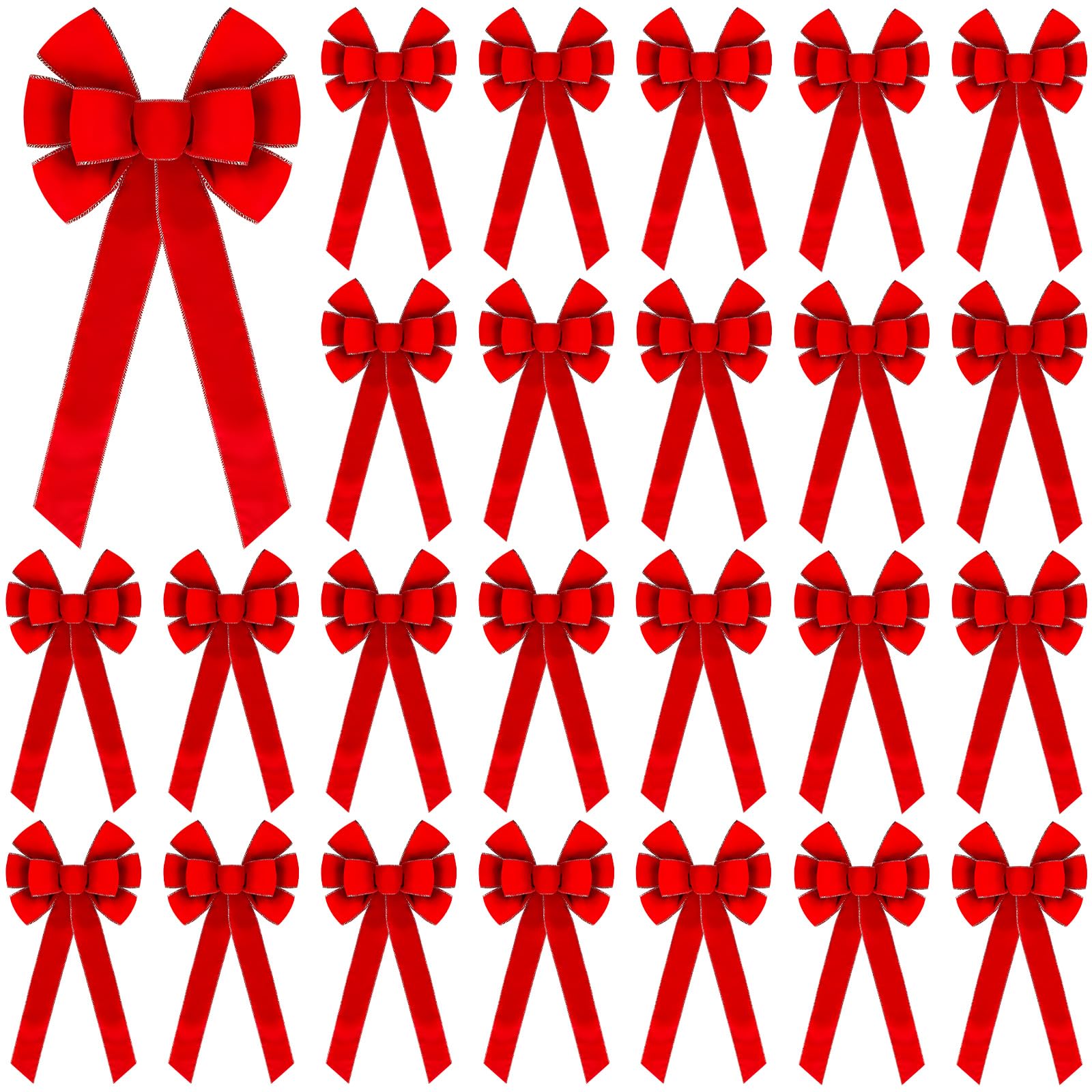 Lyrow 24 Pieces Large Red Christmas Bows 26 x 12 Inch Red Velvet ...