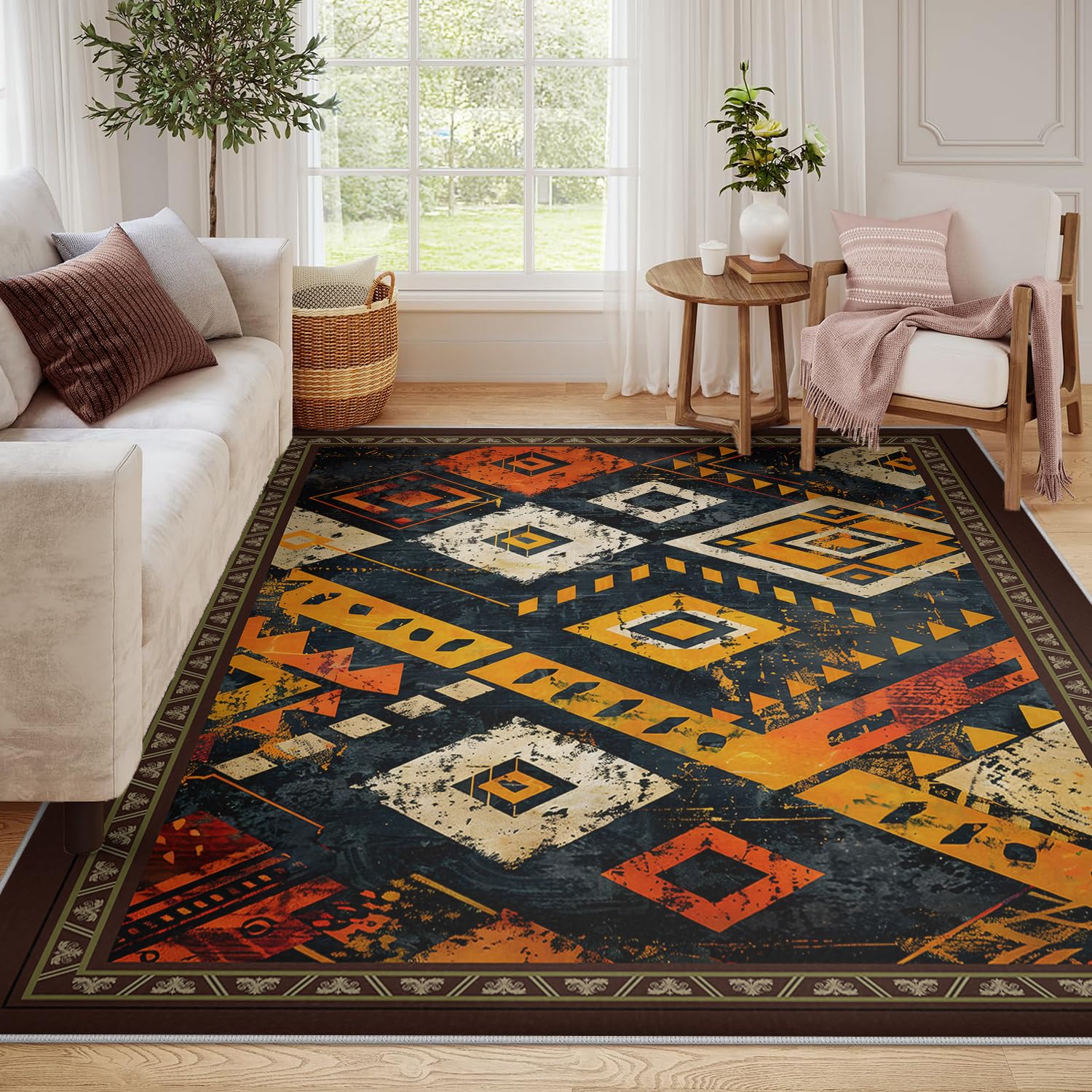 Tapis abstrait moderne aztèque antidérapant résout le problème des sols glissants