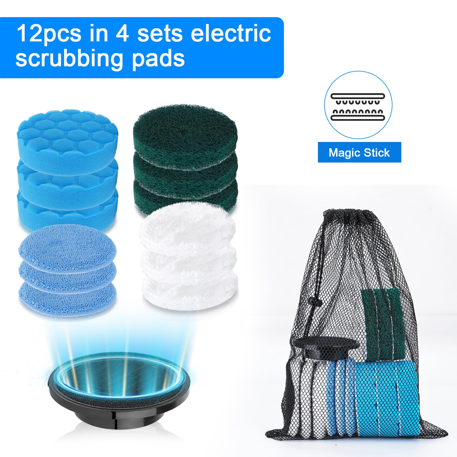 Juego de 12 cabezales de cepillo giratorios eléctricos, cabezales de cepillo reemplazables para estropajo eléctrico inalámbrico, para cepillos de limpieza del hogar, cocina, baño, azulejos, coche