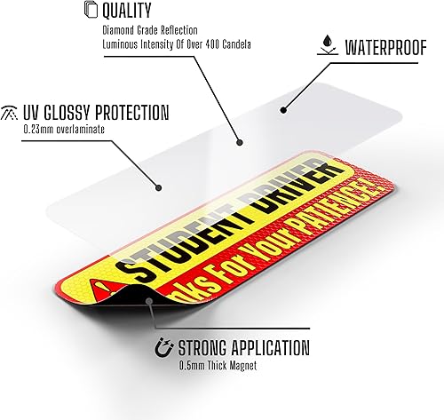 Miniatura 4 de Señal magnética de conductor aprendiz para auto, muy fuerte sujeción, 9.72x3.24 pulgadas, paquete de 3, recuerda a los demás que sean pacientes