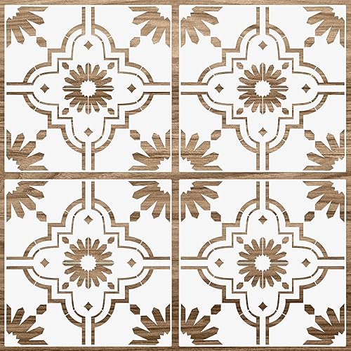 Miniatura 1 de Zonon 4 plantillas de azulejos reutilizables de 12 x 12 pulgadas, plantillas de pared con patrón de azulejos, plantillas de dibujo para álbumes de