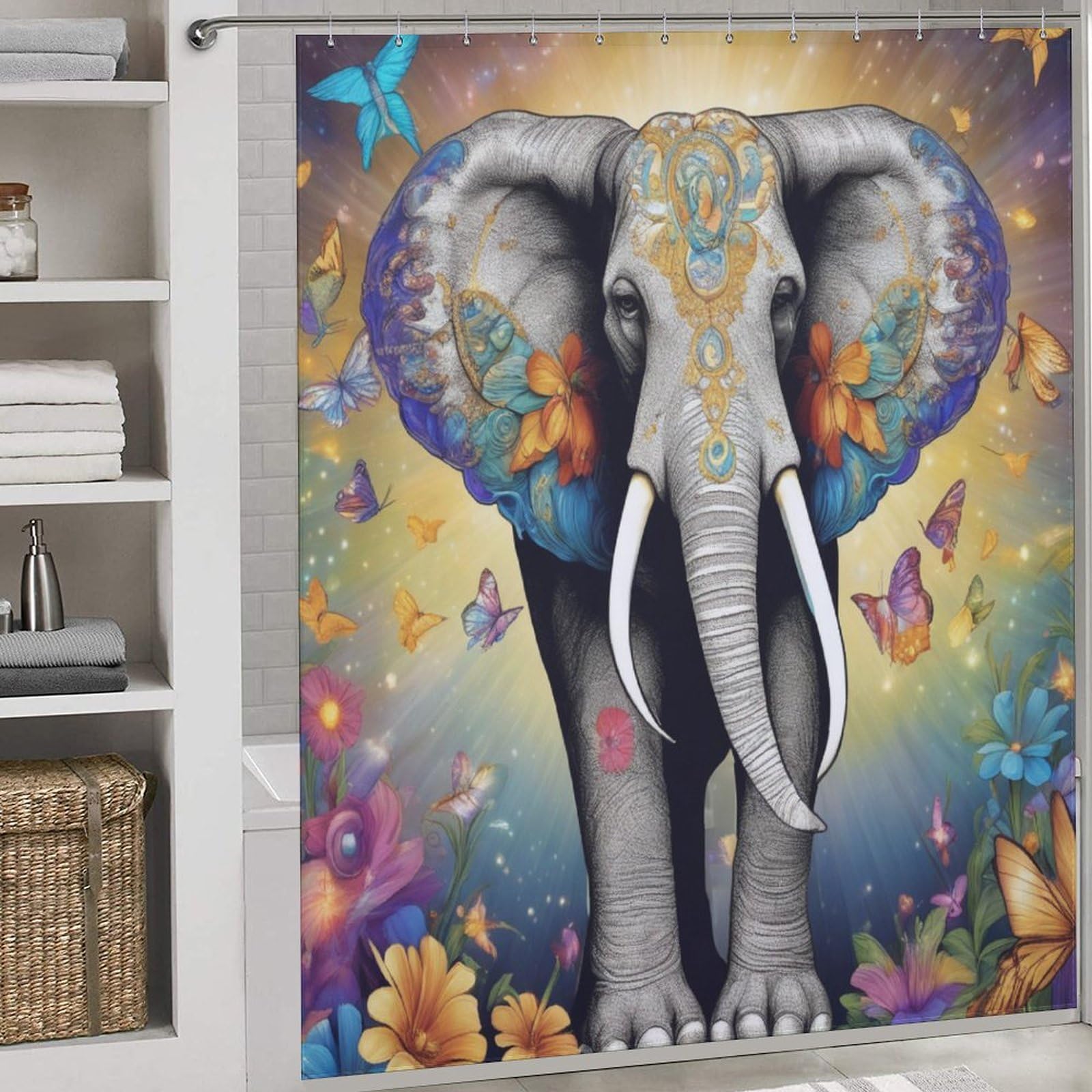 Rideau de douche éléphant pour une salle de bains zen et moderne