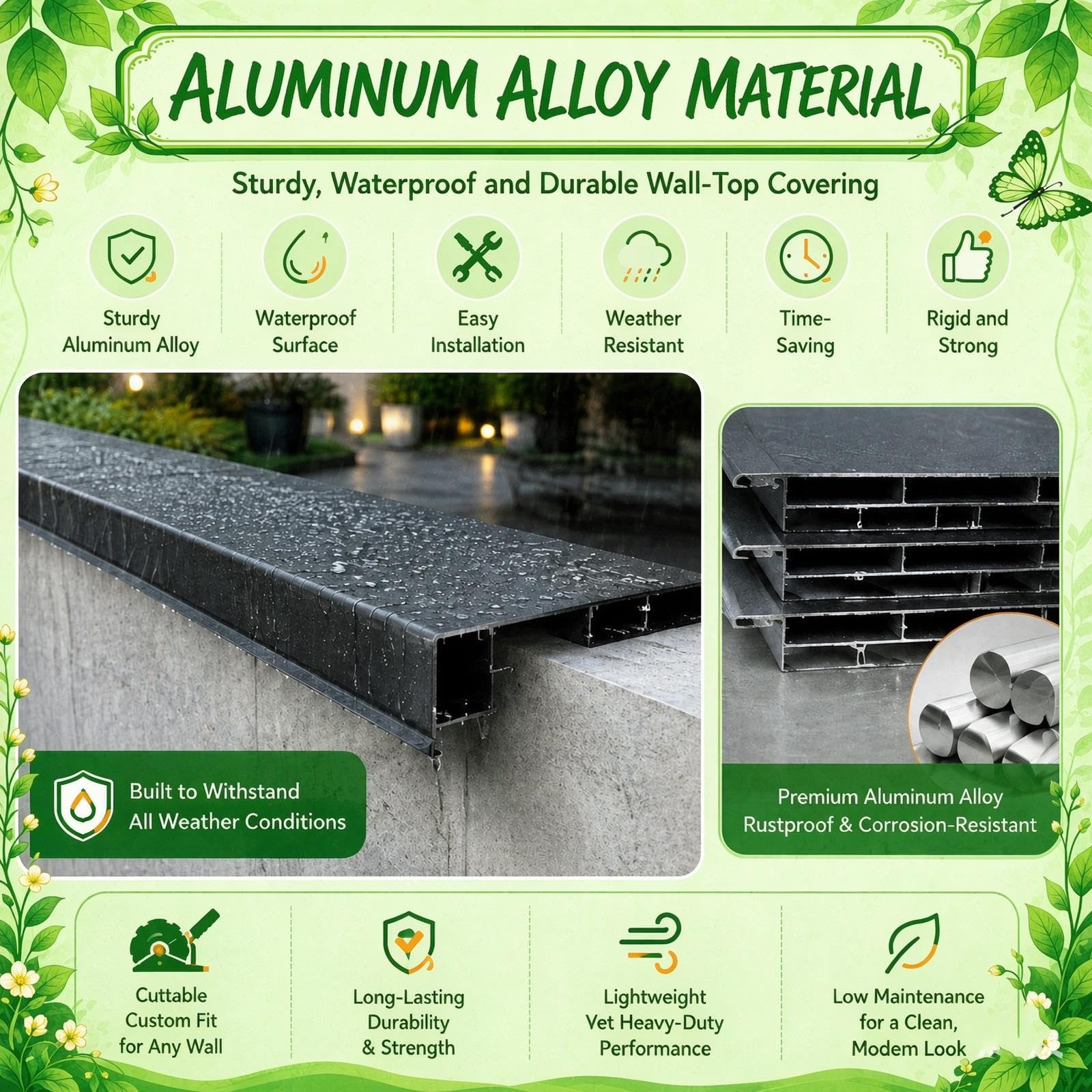 Albardilla Aluminio para Muros De Ladrillo, Hormigón O Piedra