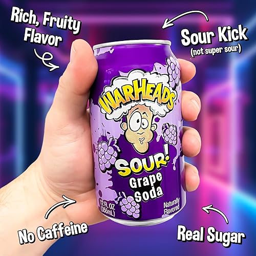 Miniatura 16 de Soda de frutas ácidas con sabores clásicos de Warheads – Refresco agridulce perfectamente equilibrado – Warheads Candy Throwback Treat, soda