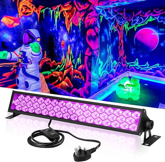 Anpro 72W UV Black Light Bar, 48 LED USB Blacklight with Fluorescent Tapes, 4.5ft Adjustable Black Light Bar for Fluorescent Poster Glow Party Body Paint, Halloween Decorations, Cabinet