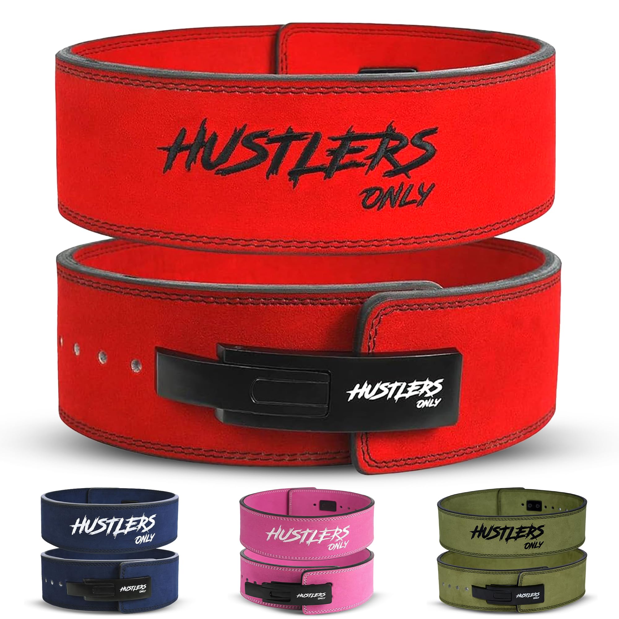 Hustlers Only Weight Lifting Belt with Lever Buckle Genuine Leather Gym Belt for Deadlift, Power Lifting, Workout Belt 10mm thickness for Back Support, Lifting Belt for Men and Women (S, Red)