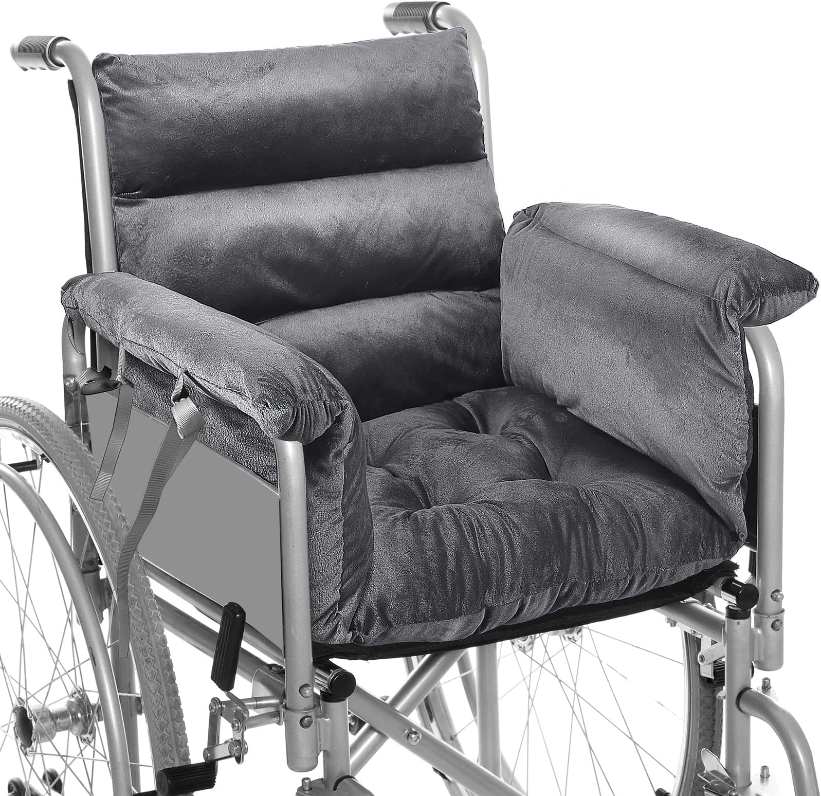 Suzile Wheelchair Cushion Wheelchair Seat Cushion with Straps Recliner Cushion Suitable for 18 Inches Wheelchair Armrest and Supports (Dark Grey)