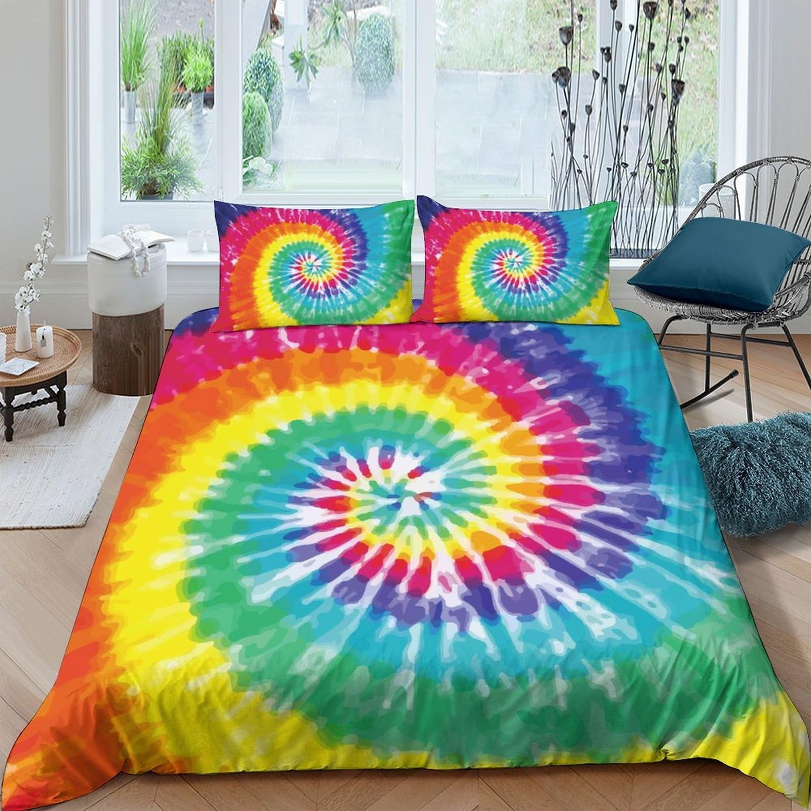 Ctjqhvkz Style-6 3D Printed Rainbow Spiral Fitted Sheet Microfiber Soft Colorful Tie Dye Mattress Cover For Bedroom Dorm Decor Single（135X200cm）